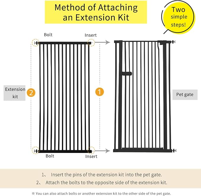 Lumizone Extra Tall Cat Gate Extension Kit 55.12" High Pressure Mounted 29.52" Extra Wide 1.37" Gap No Drilling Tall Pet Gate for Dogs (Black, 55.12" H x 29.52" W, Extension)