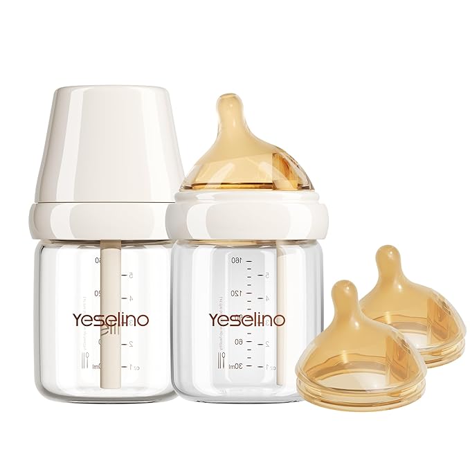 Natural Nursing Glass Baby Bottle - with Anti-Colic Vent System - BPA-Free, 5oz with Medium Flow Nipple, 0-6 Months, 2 Pack (Includes 4pcs Nipples)
