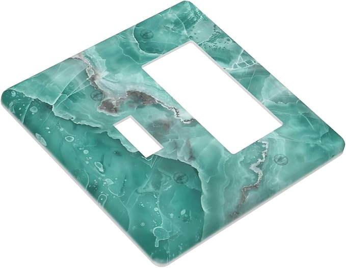 Turquoise Green Tiles Abstract Luxurious Print Outlet Covers 1 Toggle 1 Rocker Combination Decorative Wall Plate Electrical Switch Plates Light Switch Cover Plate for Bathroom Kitchen Decor