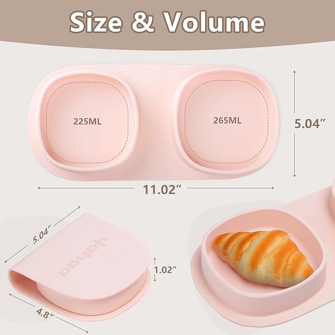 Silicone Foldable Novelty Dinner Plates, Baby Plates Travel Essential with Forks and Spoons, Microwave & Dishwasher Safe, Blush
