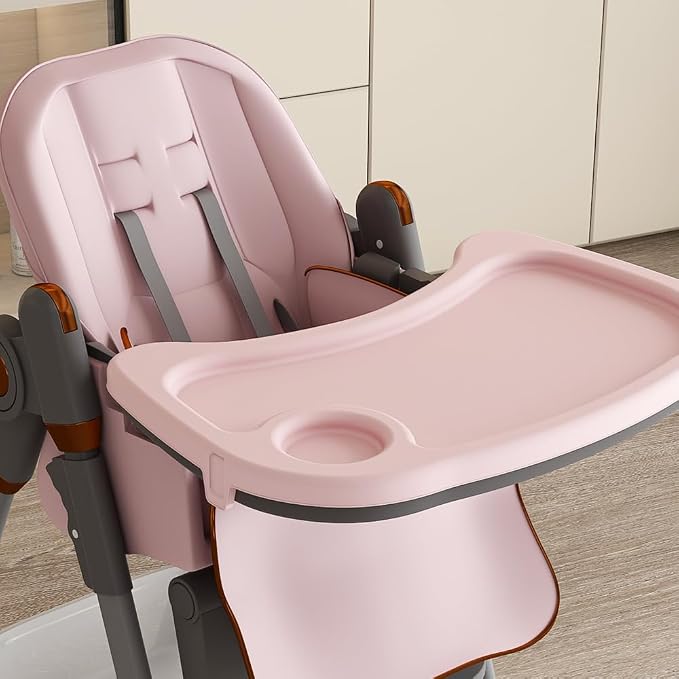 Portable Baby High Chair with 5-Level Height & 4-Tray Adjustments, 3-Position Recline, 12.8" Wide Seat (160lbs Capacity), Compact Fold for Home & Travel (6 Months-6 Years) (Pink)