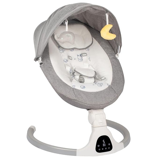 Electric Baby Swing for Infants, 5-Speed Adjustable Swing with Bluetooth Music, Timer, 5-Point Harness and Stable Base for Supervised Daytime Use (Light Grey)