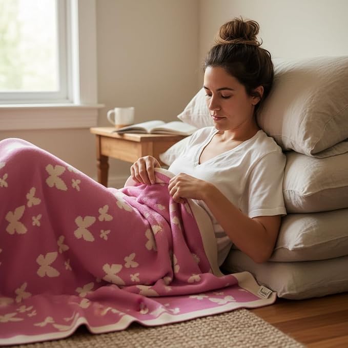The Butterfly Blanket - 100% Organic Cotton Baby Blanket, American Made, 30x40in - Bassinet, Crib, Stroller - Gift Registry Baby Shower for Newborns and Kids