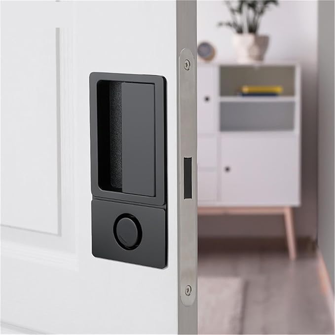 Handleless Flat Lock Bedroom Magnetic Recessed Door Handle Silent Push Pull Black Invisible Slide Bathroom Door Lock 1Pcs(Silver)
