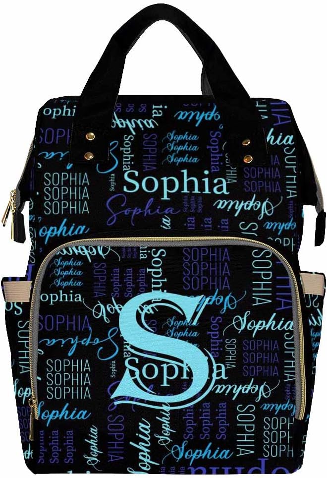Artsadd Custom Monogram Baby Backpack for Mom Gifts, Personalized Blue and Black Diaper Backpack with Stroller Straps Large Capacity Nappy Bag for Baby Shower Birthday