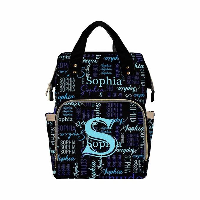 InterestPrint Custom Name Diaper Bag Personalized Black Blue With Name Customized Mummy Nappy Shoulders Backpack Casual Daypack Travel for New Mom