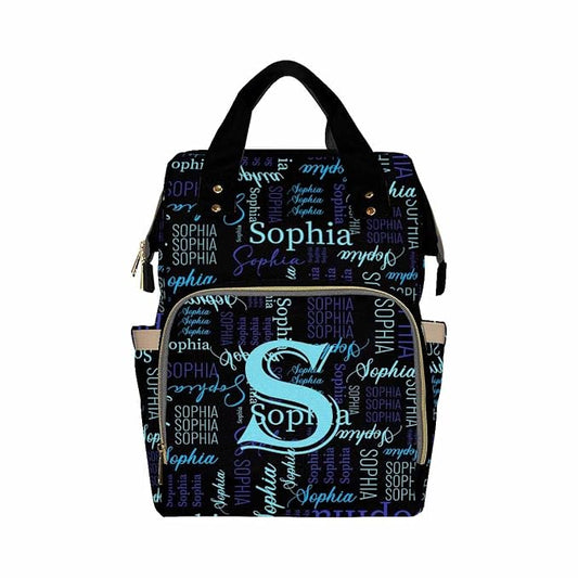 InterestPrint Custom Name Diaper Bag Personalized Black Blue With Name Customized Mummy Nappy Shoulders Backpack Casual Daypack Travel for New Mom