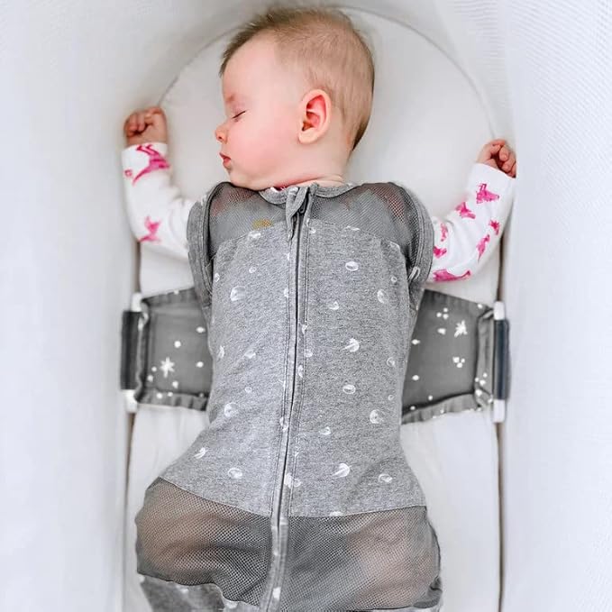 Happiest Baby SNOO Sleep Sack - 100% Organic Cotton Baby Swaddle Blanket - Doctor Designed Promotes Healthy Hip Development (Graphite Planets, Small)