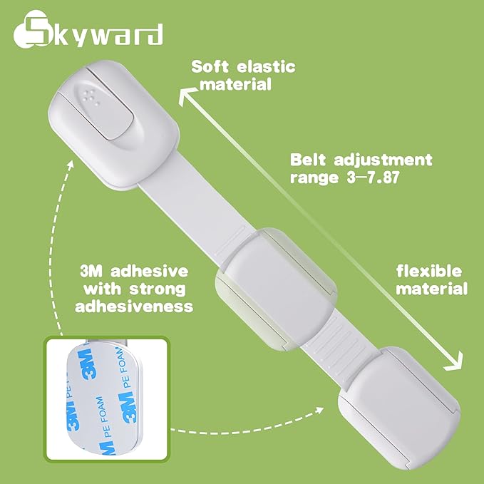 SKYWARD 8-Pack Baby Safety Cabinet Locks, Adjustable Length, Drill-Free, Suitable for Drawers, Ovens, Cabinets, Ensuring Child Safety (White)
