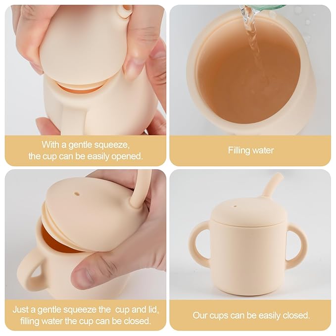 Premium Silicone Baby Straw Cup 6 floz, BPA-Free Food-Grade Silicone Sippy Cup for Infants and Toddlers 6months+, Leak-Resistant, Durable, Easy-Grip Training Design (Gray)