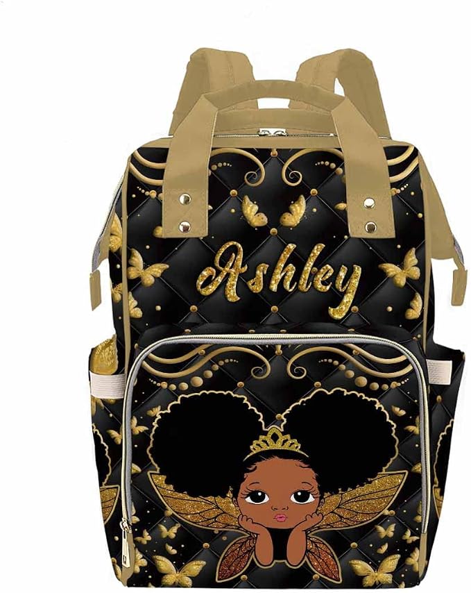 InterestPrint Custom Name Diaper Bag - Princess Butterfly Nursing Backpack Personalized for Women & Men
