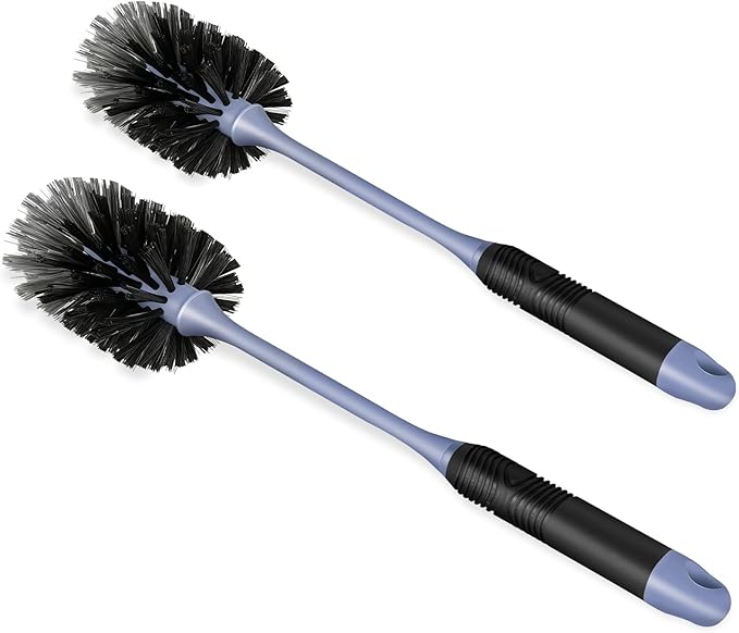 Long Handle Bottle Brush, Reusable Water Bottle Cleaner Brush, Flexible Scrub Brush for Water Bottles, Glasswares, Mugs, Thermos, Black, 2 Pack