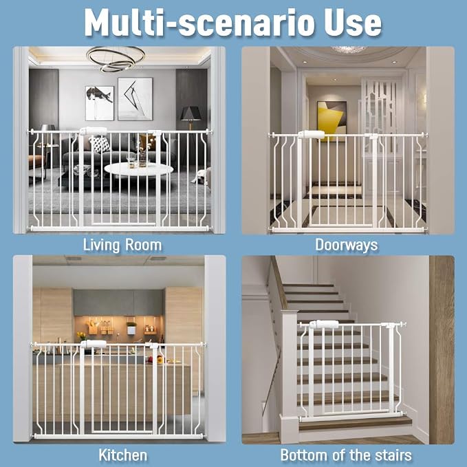ALLAIBB Extra Wide Pressure Mounted Baby Gate Walk Through Child Kids Safety Toddler Tension White Long Large Pet Dog Gates with Extension for doorways Kitchen (24.02-27.56"/61-70cm, White)