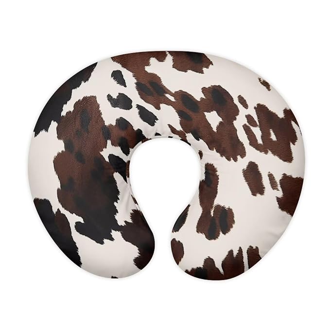 Baby Nursing Pillow Cover, Brown Cowhide Breastfeeding Pillow Cover Boys Girls Nursing Pillow Case for Newborn, Soft Fabric Fits Snug On Infant, Washable & Breathable