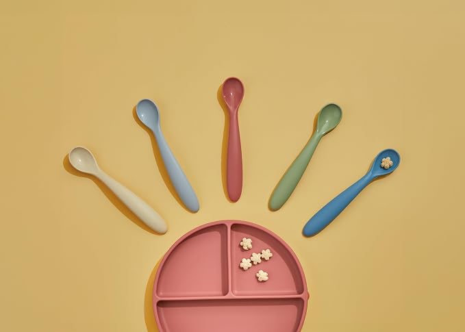 dollop Silicone Baby Feeding Spoon | 2 pack | BPA Free | Dishwasher Safe (Dusty Rose)