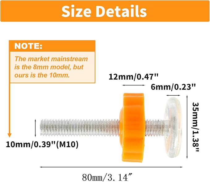 4 Pack Baby Gate Threaded Spindle Rod M10 (10mm) Replacement Hardware Parts Kit for Pressure Mounted Baby & Pet Safety Gates & Stair Gates (10mm, Orange)
