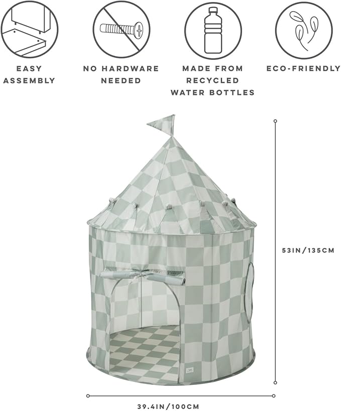 3 Sprouts Kids Play Tent - Sustainable Recycled Fabric ??Fun Spacious Childs Playhouse for Indoor Games for Boys & Girls - Durable Fort Pop Up House for Toddlers & Children Age 3-10 - Checkered Green