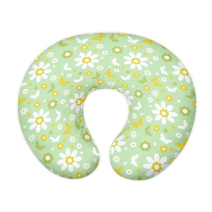 Hippie Floral Butterfly Nursing Pillow Covers for Breastfeeding Pillow U-Shaped Pillow Case Soft and Skin-Friendly Nursery Bottle Pillowcase-Green