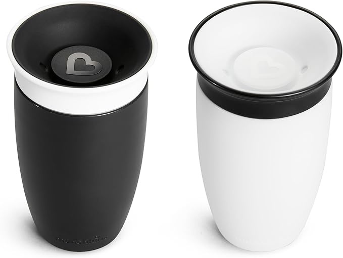 Munchkin Sippy Cups for Toddlers 1-3, Spill Proof Miracle 360 Cup, 10 Ounce, 2 Pack, Black/White