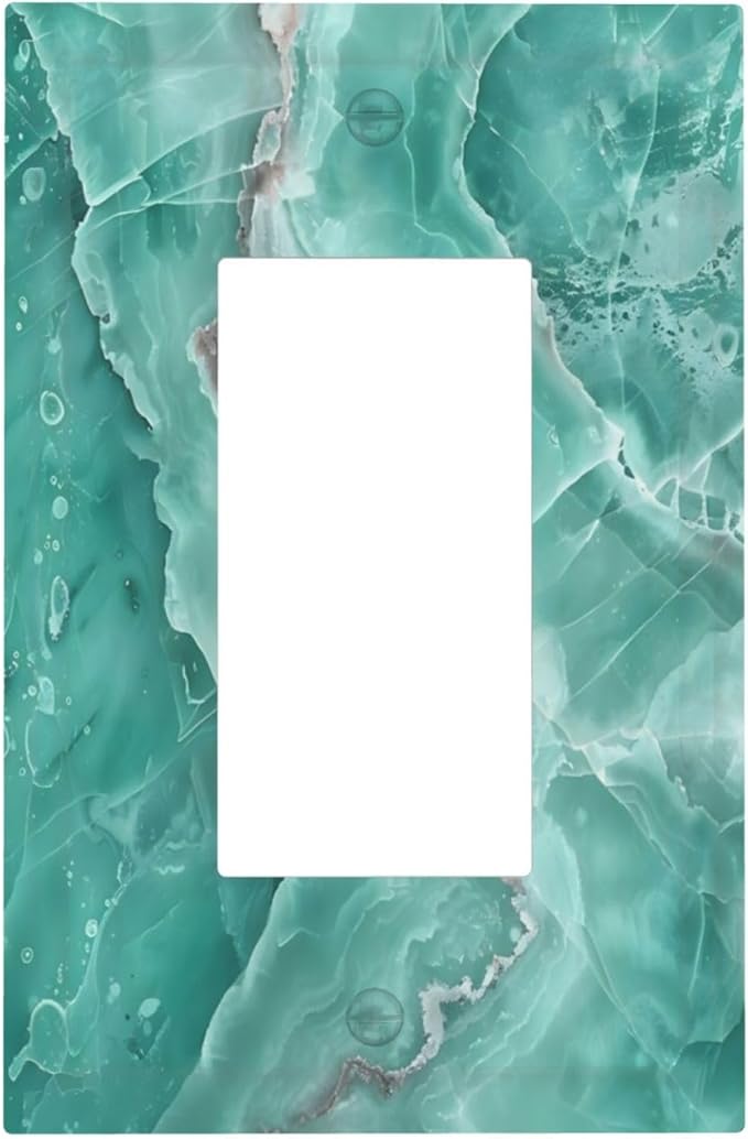 Turquoise Green Tiles Abstract Luxurious Print Decorative Outlet Covers 1 Gang Single Rocker Light Switch Cover Plate Wall Plates GFCI Faceplate for Bathroom Kitchen Decor