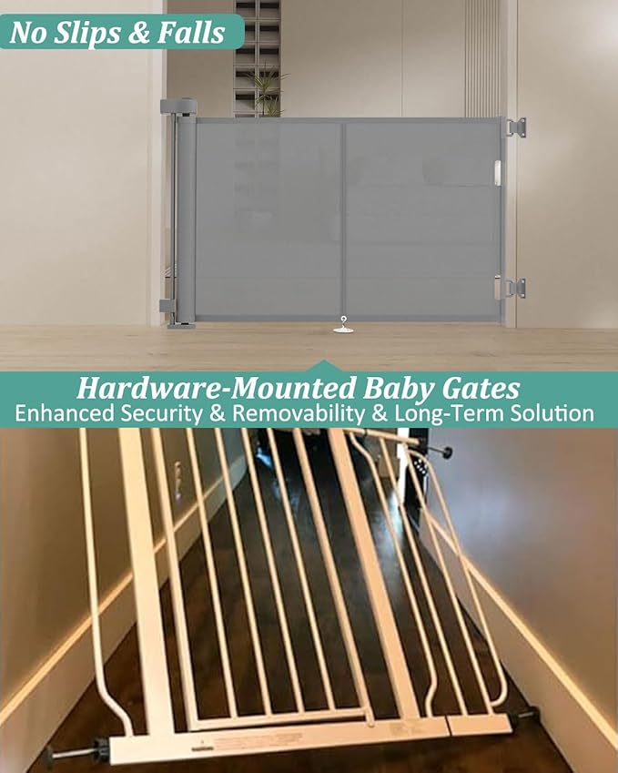 Miumoon 59 inch Retractable Baby Gates 42 inch Tall, Retractable Gate with Reinforced Strip Design to Prevent Crawling Through, 5 FT Retractable Dog Gate for Stairs, Doorways, Hallways, Indoor/Outdoor