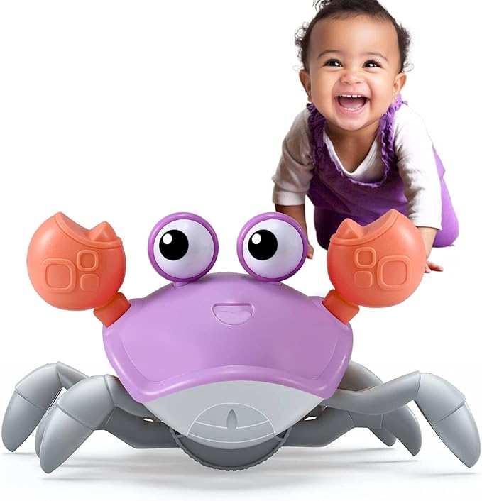 Purple Crawling Crab Baby Toy ??Violet Tummy Time Interactive Moving Crab Toy with Music & Lights, Cute Running Escape Catch Me Toy for 0?? Month Infants, 6??2 Month Crawlers & Early Walkers