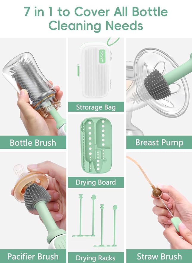 Electric Baby Bottle Brush Cleaner for Travel ??BPA-Free Silicone, One-Button 360° Deep Cleaning, 2000mAh Rechargeable, Portable Bottle Cleaning Kit with Storage Box for Home & On-The-Go