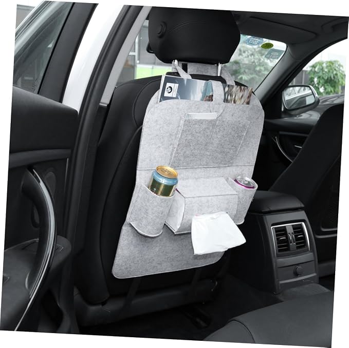 VORCOOL Car Back Seat Travel Storage Bag Backseat Organizer Felt 6-Pocket Toy for Tissue Box Pen (Gray)