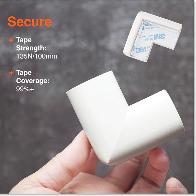 Roving Cove HeftyFit Corner Protector for Baby (8 Large Corners), Heavy-Duty Soft Rubber Foam Furniture Corner Bumper Guards, 3M Adhesive Pre-Taped, Oyster White (Off White)