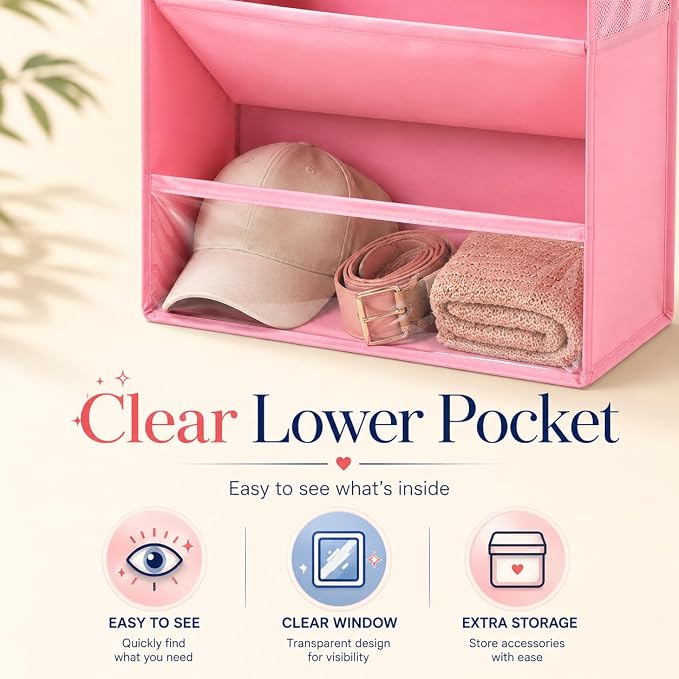 8 Tier Hanging Shoe Organizer – 100D Extra Thick Deep Pockets, Shoe Rack for Closet, Shoe Rack for Entryway, Over the Door Shoe Organizer for Closet with 6 Side Pockets for Boots (Pink)