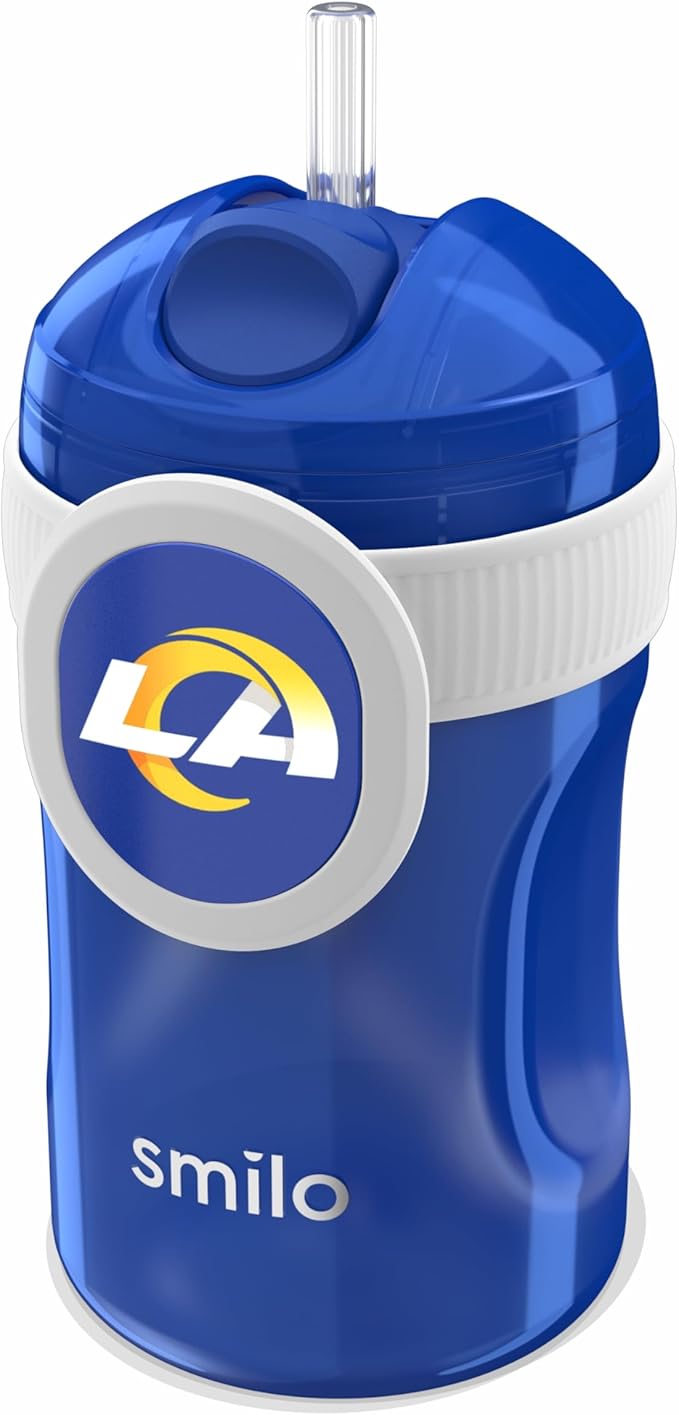 Smilo Straw Cup - Los Angeles Rams Officially Licensed NFL Sippy Cup - Baby and Toddler Cup with Weighted Silicone Straw and 8.5 oz Capacity - BPA-Free