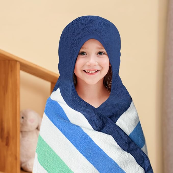 Style Quarters 100% Cotton Kids Hooded Bath Towel with Colorful Stripe Design - Large 50"x24" Soft Terry Toddler Beach Towel, Rainbow Hooded Towel for Boys & Girls (Rainbow)
