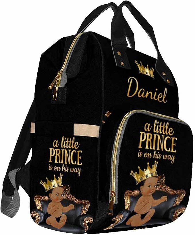 InterestPrint Custom Name Diaper Bag Backpack A Little Prince is on His Way Personalized Diapering Bag Nappy Bags Fashion Casual Daypack Travel Shoulder Bag for Unisex Hiking Camping Work