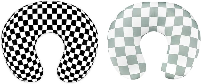 DILIMI Nursing Pillow Cover, Soft Removable Case for Breastfeeding Pillows, Ultra Soft Comfortable Slipcover, Green & Black Checkerboard, Standard Size, 2 Pack