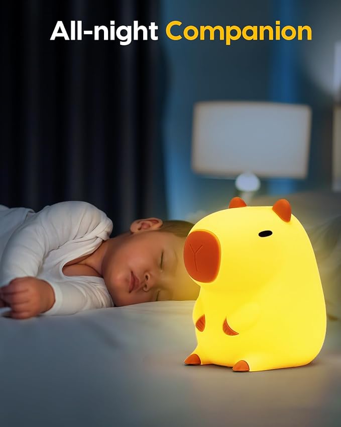 Amaredom Capybara Night Light, Adorable Capybara Lamp, Silicone Dimmable Nursery Nightlight, Rechargeable for Kids with 20 Minutes Timer & Tap Control for Baby Girls Women Bedrooms, Living Room