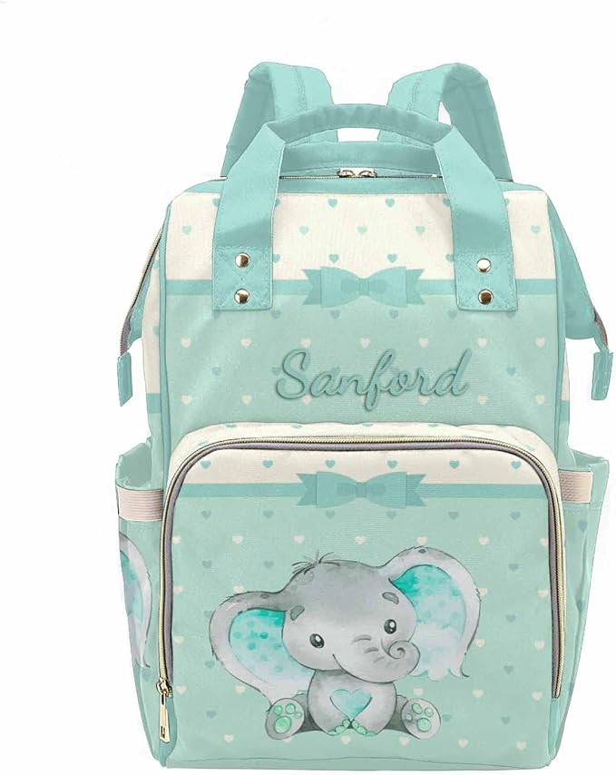 M YESCUSTOM Custom Mommy Bag with Name Personalized Cut Animal Diaper Bag Backpack Customized Green Bag Newborn Gift Indoor Outdoor Use