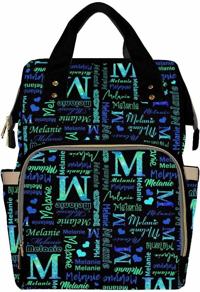 Artsadd Custom Name Diaper Bag Mommy Nappy Bags, Personalized Gradient Green Glitter Handbags Large Capacity Multi-Function Nursing Bags for Outdoor Shopping Travel