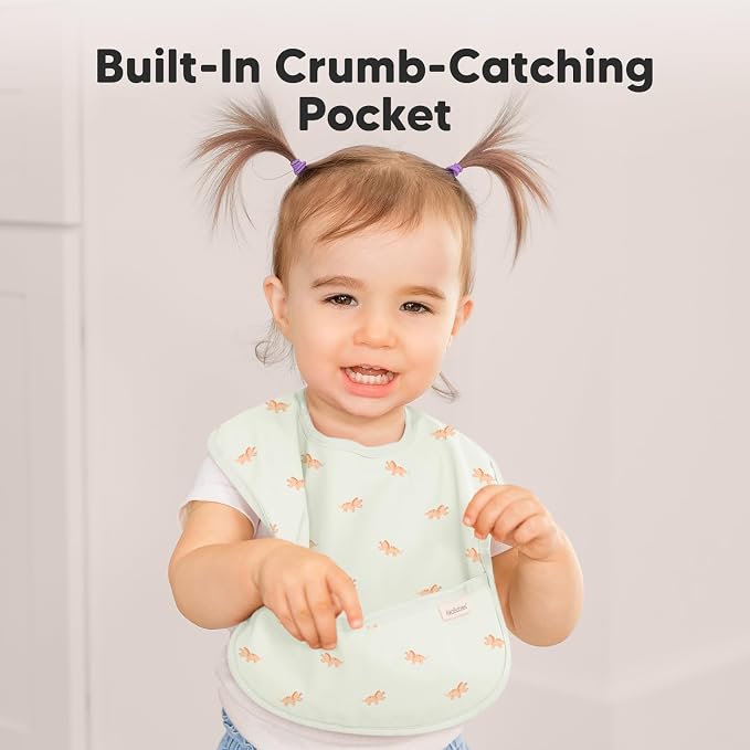 KeaBabies 3-Pack Waterproof Baby Bibs for Eating and 2-Pack Baby Silicone Bibs - Lightweight Bib with Food Catcher - Waterproof, Easy Wipe Silicone Food Catcher for Toddlers