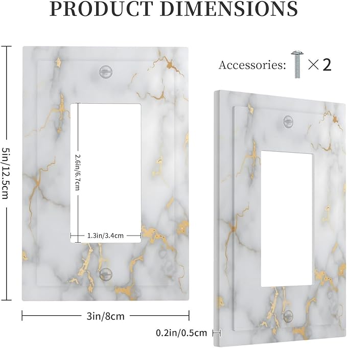 Luxury White And Gold Marble Abstract Modern Decorative Outlet Covers 1 Gang Single Rocker Light Switch Cover Plate Wall Plates GFCI Faceplate for Bathroom Kitchen Decor