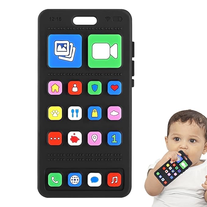 Baby Silicone Teething Toys, Phone Teether Toys for Toddlers 3-18 Months, Boys Girls Babies Teething Toy, Baby Chew Toy, Freezer BPA Free