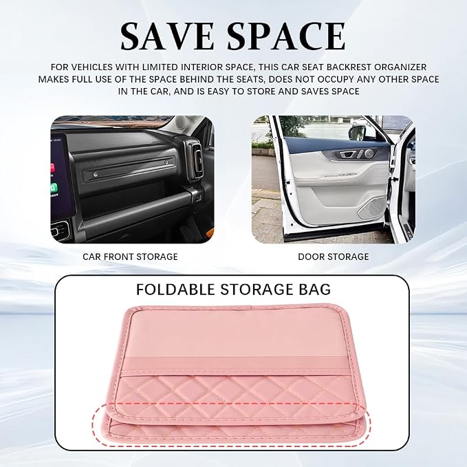Car Seat Back Organizer, Car Organizers and Storage, PU Leather Vehicle Backseat Hanging Pocket, Automotive Accessories Multi-Pocket Storage Box Organizer Fit for Most Cars (Pink, Style 2)