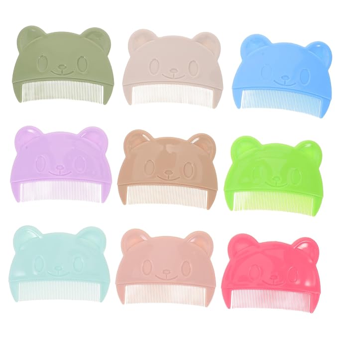 WOONEKY 9pcs Comb Set for Cradle Cap and Newborn Hair, Bear-shaped Scalp Brushes, Plastic Hair Combs and Boys Bath and Shower Care