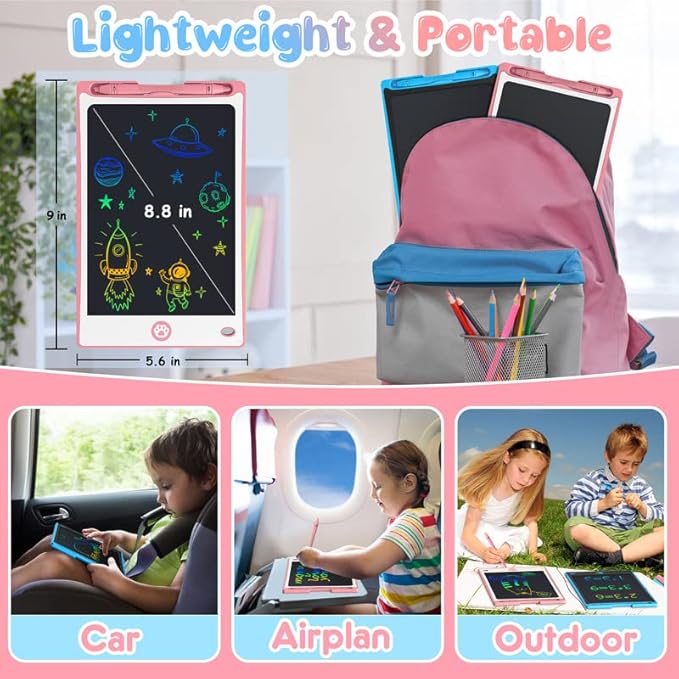 Hockvill LCD Writing Tablet for Kids 8.8 Inch, Toys for Girls Boys Drawing Pad for 3 4 5 6 7 Year Old Kid, Toddler Magnetic Doodle Board Travel Essential Christmas Birthday for Children BluePink