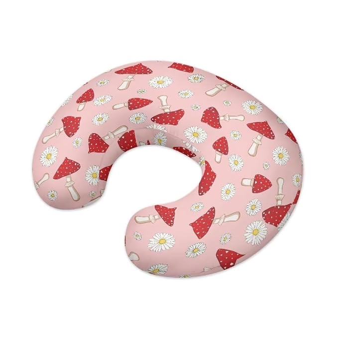 Mushroom Daisy Nursing Pillow Cover Stain Resistant Breastfeeding Pillow Slipcover Lightweight Pillow Cover for Nursery