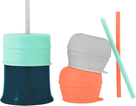 Boon SNUG Silicone Straw Sippy Cup - Set of 3 Lids, 3 Straws & Toddler Cup - Convert Kids Cups - Mint