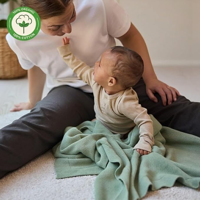 100% Organic Cotton Baby Boy Quilt Blanket for Sensitive Skin | Machine Washable Swaddle Blanket for Cribs, Car Seats & Strollers | Soft & Cozy (Roman Green)