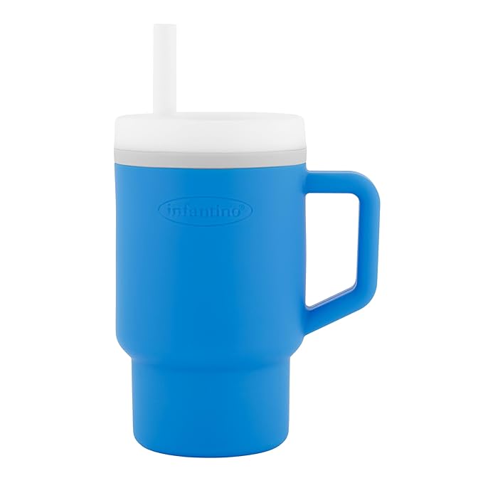 Infantino My 1st Tumbler, 9 Oz. Silicone Sippy Cup with Straw & Handle, Spill-Resistant Baby Cup for On-the-Go, BPA-Free Transition Bottle, Ocean