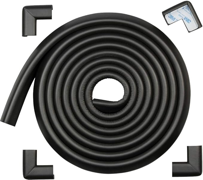Roving Cove HeftyFit Edge Corner Protector Baby Proofing (Large 15ft Edge 4 Corners), Heavy-Duty, Soft NBR Rubber Foam, Furniture Fireplace Safety Bumper Guard, 3M Adhesive, Onyx Black