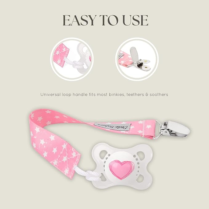 Dodo Babies Pacifier Clip & Case Set - Universal Holder Loop & Pacifier Holder - Secure Binkie Clip for Bibs & Car Seat - Durable Water-Resistant Straps for Baby Essentials - 5-Piece Set, Pink & Gray