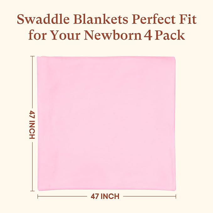 Premium 4-Pack Swaddle Blankets for Babies-Soft Lightweight 47"x47" Receiving Blanket, for Swaddling, Newborn Essentails